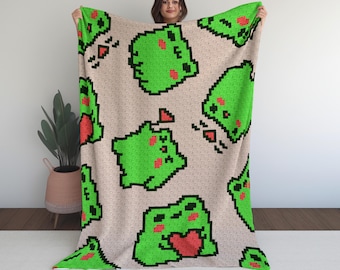 Patrón de crochet de rana kawaii / Gráfico C2C, Tapiz (Patrón PDF)