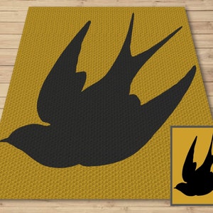 Silhouette di rondine grafico e modello C2C e Tapestry Crochet - Uccelli all'uncinetto Graphgan - Coperta all'uncinetto regalo per gli amanti degli uccelli - Coperte per uccelli C2C
