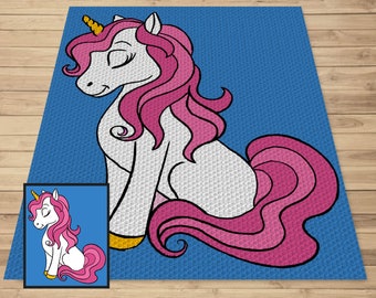 Pink Unicorn Graph and Pattern C2C & Tapestry Crochet - C2C Unicorn Graph - Unicorn Kids Crochet Blanket - Crochet Unicorn Blanket Baby Gift