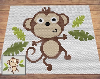 Playful Baby Monkey Graph & Pattern C2C and Tapestry Crochet Monkey Blanket Graphgan-Baby Animal Crochet Blanket - Jungle Nursery Decor Gift