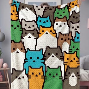 Cat Blanket Pattern PDF | Crowded Feline C2C Graphgan Chart | Animal Home Decor | Graph & Written Instructions