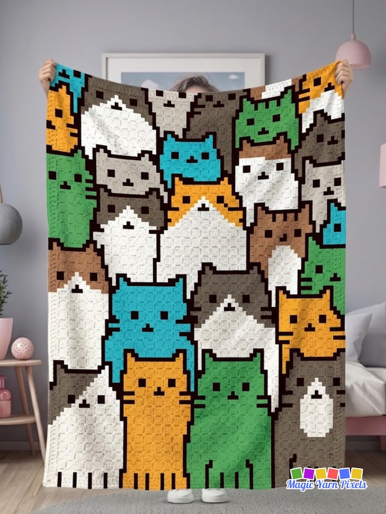 Cat Blanket Pattern PDF | Crowded Feline C2C Graphgan Chart | Animal Home Decor | Graph & Written Instructions