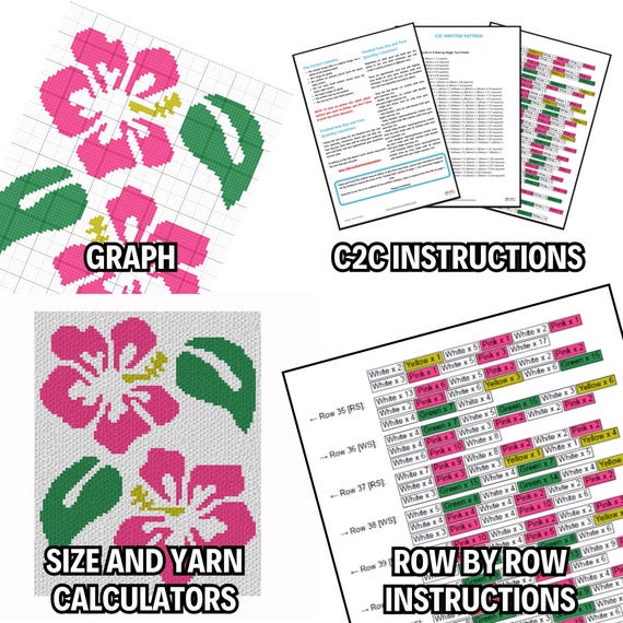Pink Hawaiian Hibiscus Flower Crochet Pattern – C2C Graphgan (PDF