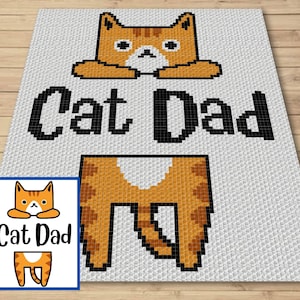 Cat Dad Kitty Graph & Pattern C2C and Tapestry Crochet Crochet Cat Boy Graphgan Cat Dad Crochet Blanket Cat Owner Gift C2C Kitty Blanket image 1