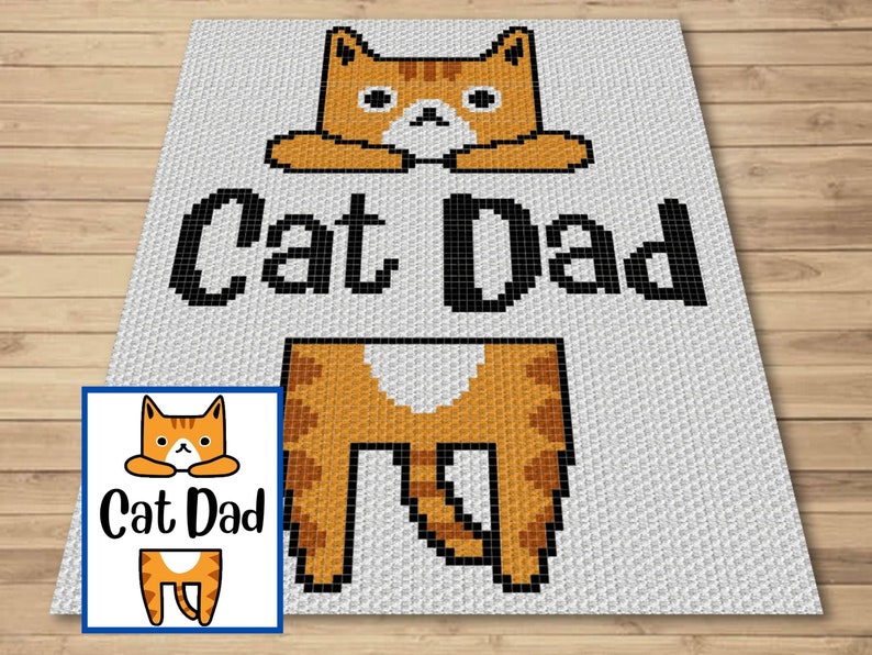 Cat Dad Kitty Graph & Pattern C2C and Tapestry Crochet Crochet Cat Boy Graphgan Cat Dad Crochet Blanket Cat Owner Gift C2C Kitty Blanket image 1