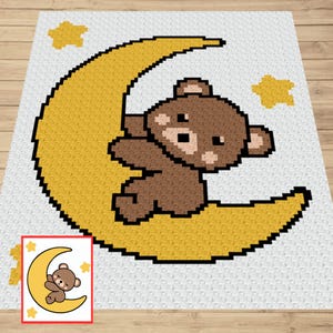 Ours sur la lune graphique + modèle écrit pour C2C et tapisserie - Couverture au crochet animal C2C Graphghan ours - Shower de bébé afghan au crochet