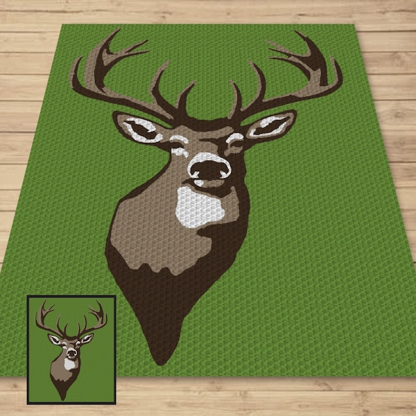 Whitetail Deer Graph + Written Pattern For C2C & Tapestry Crochet | Deer C2C Graphgan - C2C Crochet Deer Blanket Animal Baby Blanket Afghan