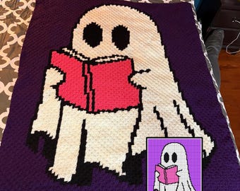 Ghost Reading Book Crochet Pattern | C2C Afghan, Halloween Blanket (PDF Pattern)