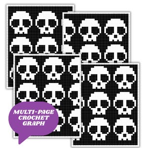 Skulls In A Row Afghan Pattern + Graph for C2C & Tapestry Crochet | C2C Crochet Skull Blanket | Spooky Crochet Halloween Blanket | Goth Gift