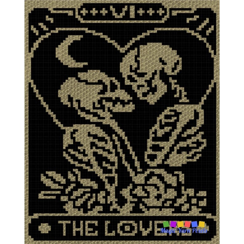 The Lovers Tarot Graph + Written Pattern For C2C & Tapestry Crochet - C2C Crochet Mosaic Blanket - Lovers Crochet - Tarot Card Crochet Graph