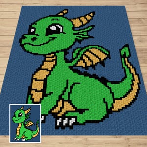 Joli bébé dragon graphique + modèle écrit pour C2C et tapisserie au crochet - C2C Dragon Graph - couverture dragon au crochet - bébé dragon afghan au crochet