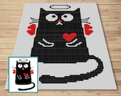 Valentines Cupid Cat Graph & Pattern C2C and Tapestry Crochet - C2C Cat Graphgan-Black Cat Crochet Blanket-Cat Crochet Baby Blanket DIY Gift