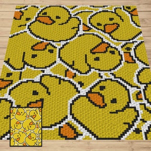 Canards en caoutchouc pour le bain afghans au crochet avec motif écrit C2C et tapisserie | Couverture au crochet C2C Duck, cadeau pour bébé Couverture au crochet C2C Ducklings