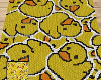 Bathtime Rubber Ducks Crochet Afghan With C2C & Tapestry Written Pattern | Crochet C2C Duck Blanket, Baby Gift Crochet Blanket C2C Ducklings