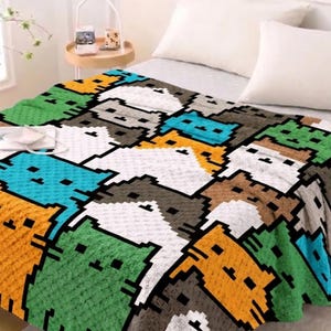Cat Blanket Pattern PDF | Crowded Feline C2C Graphgan Chart | Animal Home Decor | Graph & Written Instructions