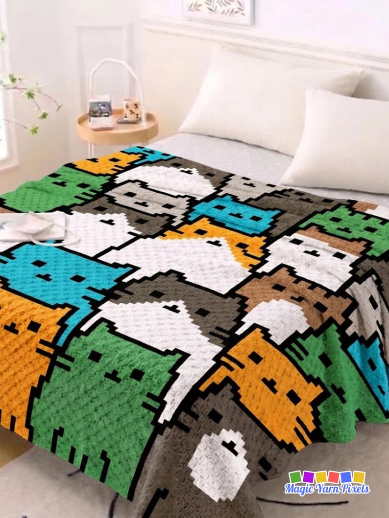 Cat Blanket Pattern PDF | Crowded Feline C2C Graphgan Chart | Animal Home Decor | Graph & Written Instructions