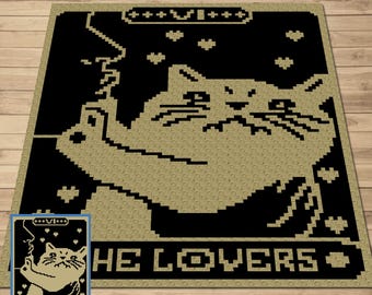 The Lovers Tarot Cat Crochet Blanket Pattern | C2C + Tapestry (PDF Pattern)