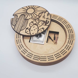 unique cribbage board with storage, southwestern decor for home, cactus gifts for women, cribbage game gifts for her, board game accessories