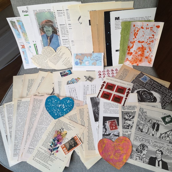 50 Vintage Paper Items for ScrapBooking, ORIGAMI, JunkJournal, Smashbook, Ephemera, Crafting, Set