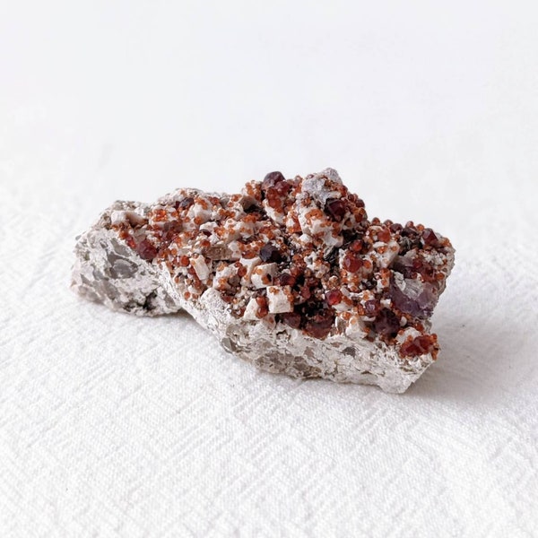 Light brown Smoky quartz sparkly dark red orange garnet spessartite fluorite hyaline on matrix natural mineral specimen