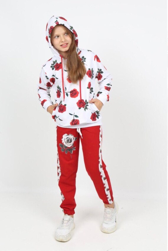 Red Girl Sweatshirt and Sweat Pants Set 