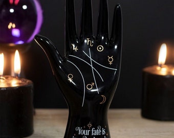 Black Palmistry Hand Ornament ~Ring Holder - Ceramic