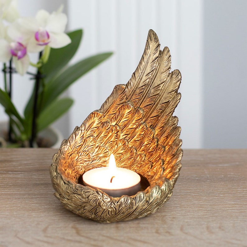 Gold Angel Wings Tealight Candle Holder Raised Angel Wing Etsy