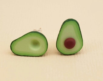 Avocado ear studs - Polymer clay - Avocado earrings - Miniature avocado - Miniature earrings