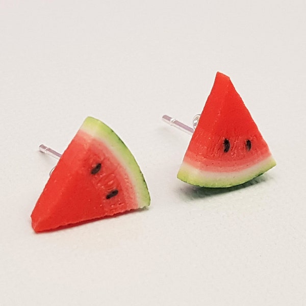 Wassermelonenscheibe Ohrstecker - Polymer Clay - Wassermelone Ohrringe - Miniatur Wassermelone - Miniatur Ohrringe