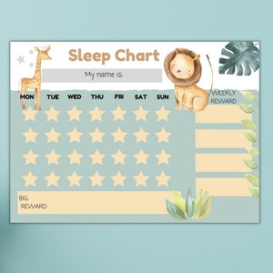 SLEEP CHART Löwe, Giraffe - REWARD Chart - A4, Letter Print Sleep Tracker Chart - Behaviour Chart- Download - Sleeping Training Chart
