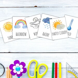 Flashcards météo imprimables, 16 cartes météo, Téléchargement instantané, Activité météo, École à la maison, Préscolaire, Montessori, activité de la maternelle