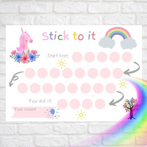 Printable Unicorn Reward Chart, Girl&#39;s Sticker Chart, Instant Download Reward Chart, Toddler Reward Chart, Potty Training Chart, Rainbow