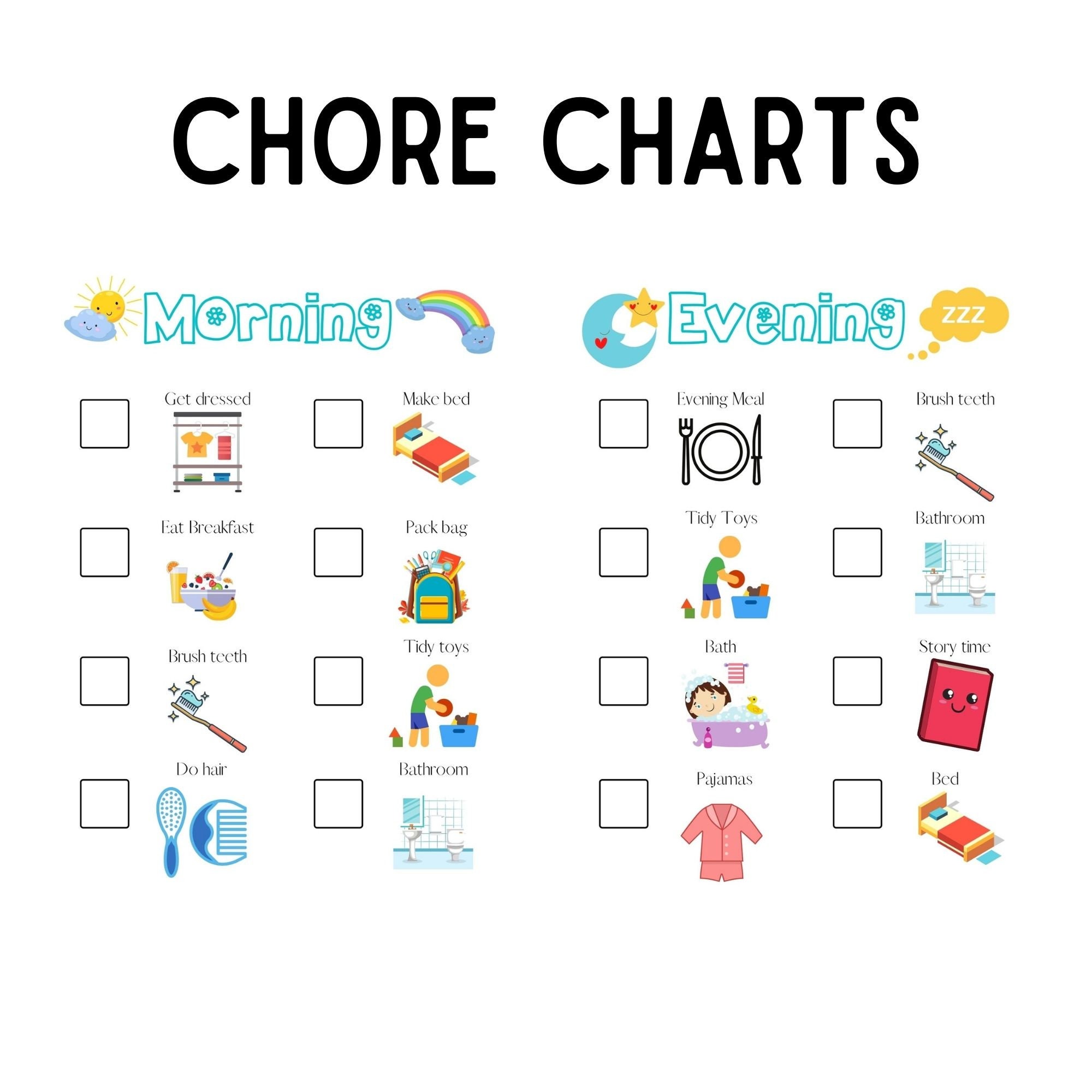 Kids Chore Chart, Printable, Morning Routine Chart, Evening Routine ...