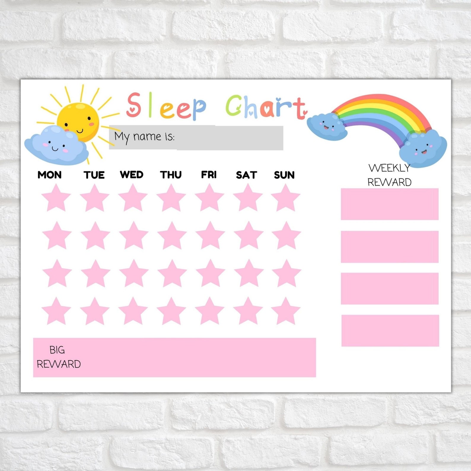 sleep-chart-reward-chart-a4-letter-print-sleep-tracker-etsy