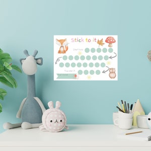 Kids Reward Chart| Woodland | Girl&#39;s Sticker Chart, Instant Download reward Chart, Toddler Reward Chart, Potty Training Chart, Fox owl