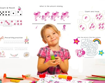 Preschool Activity Pack, Preschool Activity Sheets,  Busy Book |Unicorn | Letter and Number Tracing, Handwriting, Color Matching