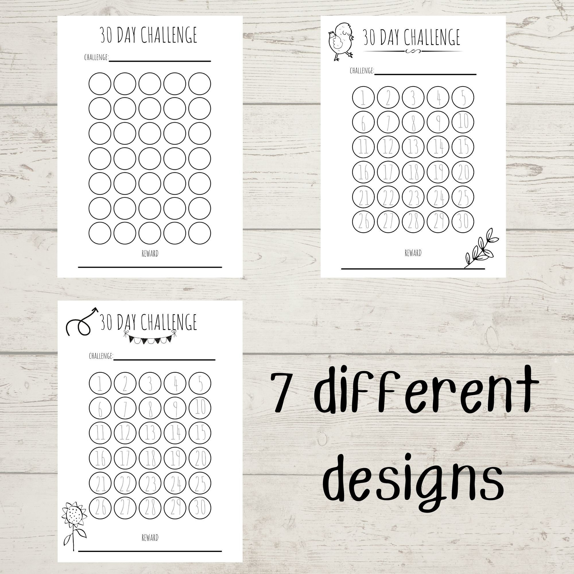 30 Day Challenge - 7 Designs- Printable Tracker - A4 or Letter ...