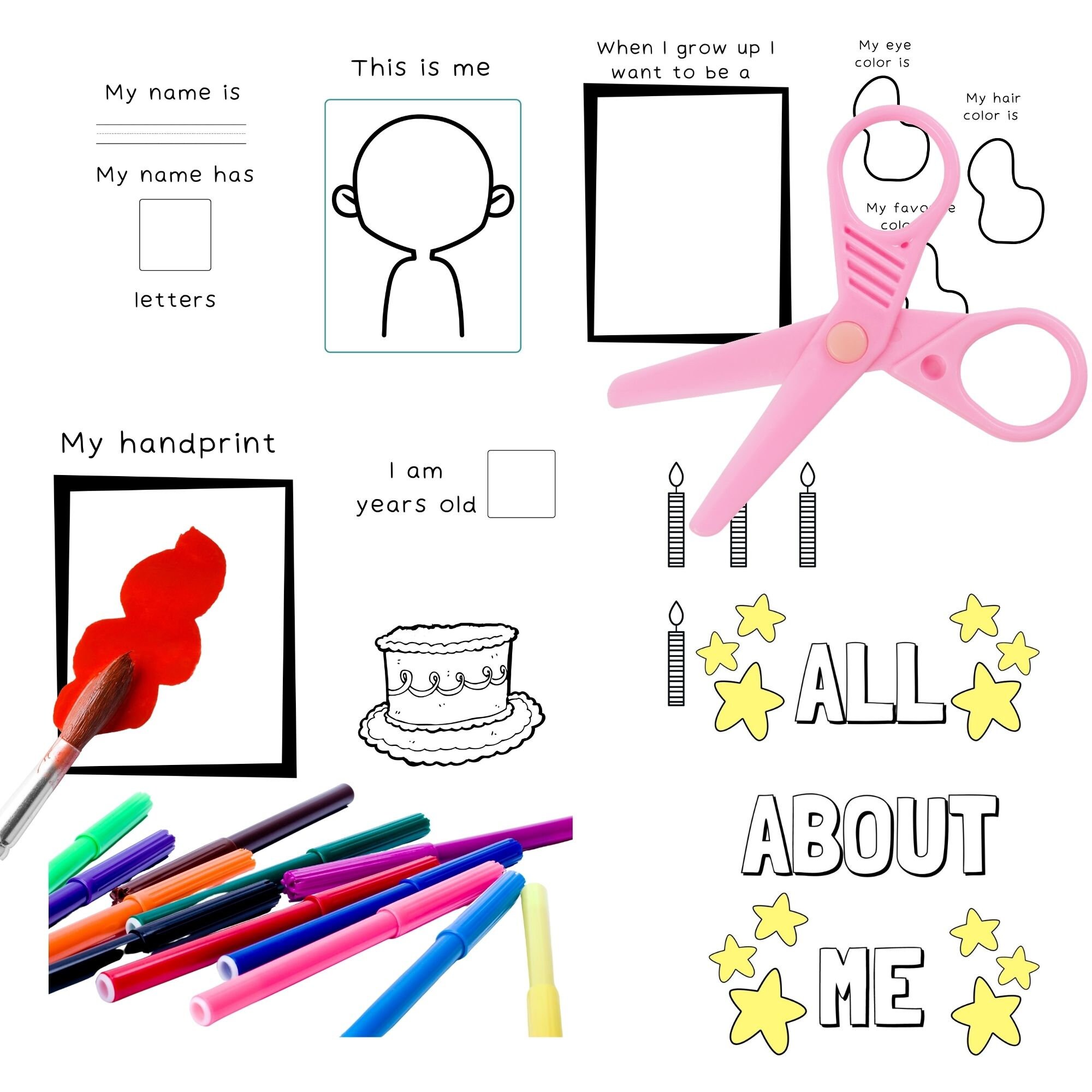 Preschool printable worksheets About me for Kindergarten | Etsy