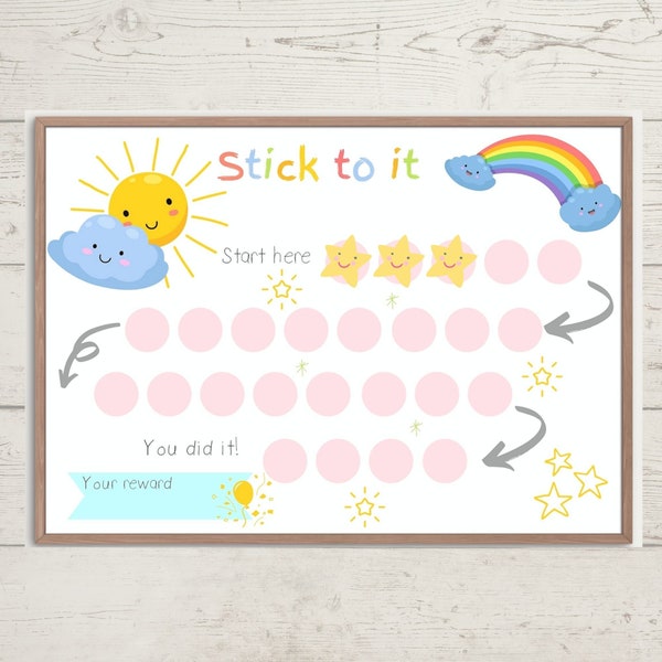 Printable Rainbow Reward Chart, Girl's Sticker Chart, Instant Download Reward Chart, Toddler Reward Chart, Potty Training Chart, A4, letter