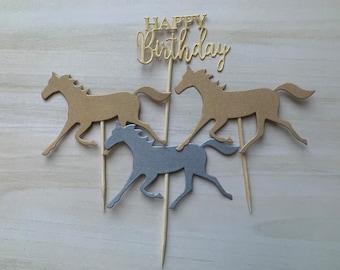 Horse cake decorations, Galloping horse birthday cake topper for men, Western cupcake pick for him, Cowgirl party decorations for women