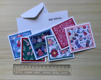 Small Christmas Cards, Mini Holiday greeting card set, Gift enclosure, Gift tag with envelope, Tiny notecard pack, Notelet card assorted