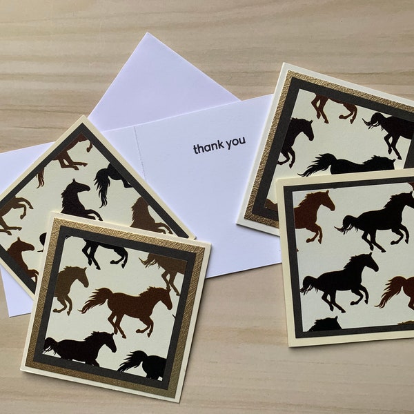 Handmade Thank you card, Mini greeting card with envelope, Equestrian Gift enclosures, Western Horse stationary set blank, Handcrafted cards