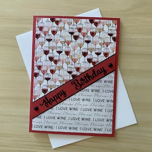 Carte d'anniversaire de vin pour femme, carte de voeux artisanale pour un ami, carte de buveur de vin rouge pour femme, carte de vin pour sommelier, carte pour homme