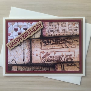 Carte d'anniversaire vin rouge, carte bouchon de liège pour collectionneur de bouchons de liège, carte masculine pour homme, carte vin blanc pour femme, carte amateurs de vin lui, elle