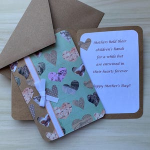 Carte de fête des mères avec message à l'intérieur, carte de voeux de joyeuse fête des mères avec verset, carte de coeur rustique pour maman, carte de fille, de fils