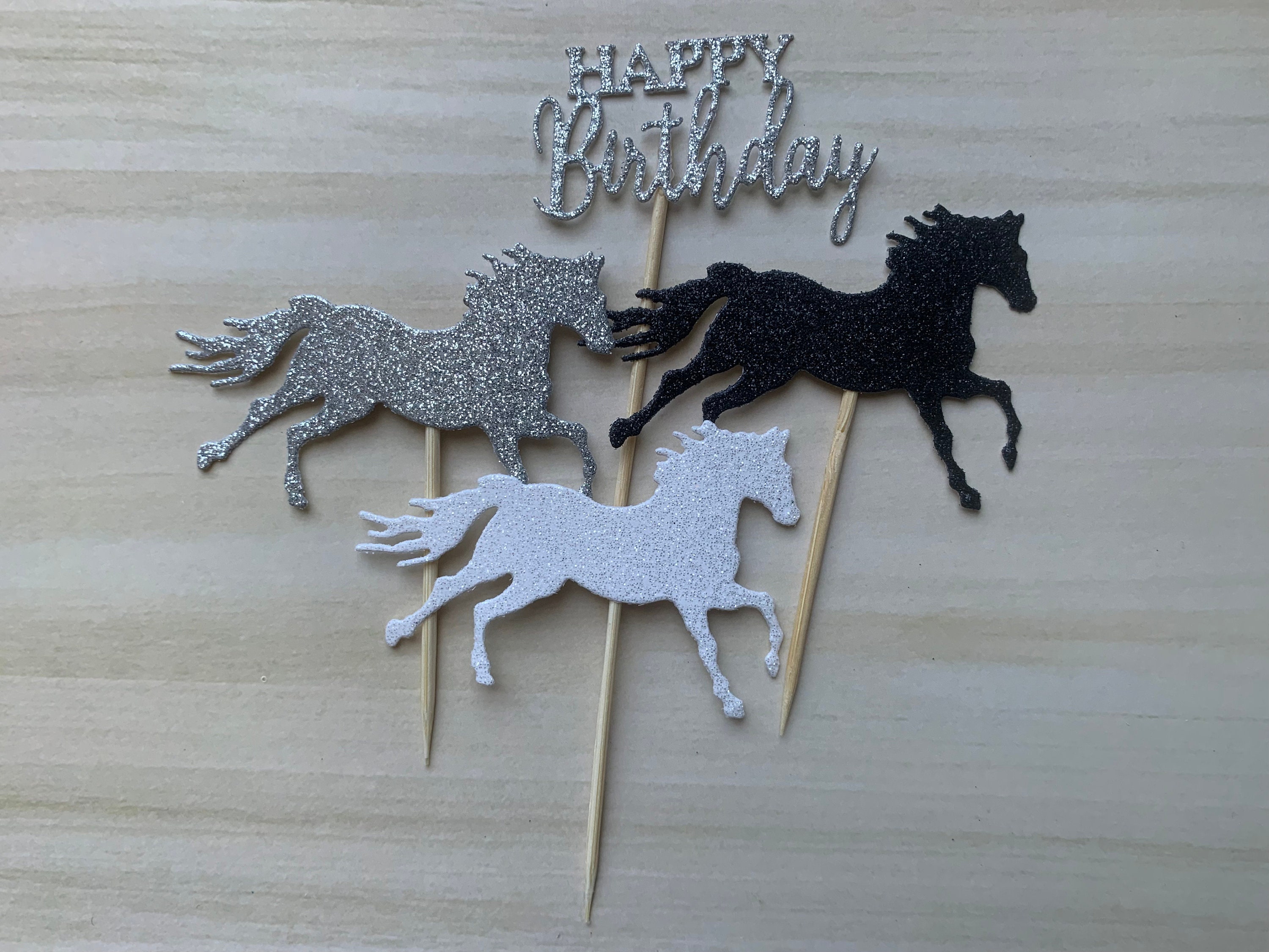 Equestrian birthday cake topper, Sparkly Horse Cupcake topper for women, Cowgirl cake decorations for teenage girl, Cowboy cake pick for men