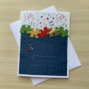 Carte d'anniversaire puzzle, carte de voeux avec pièce de puzzle pour elle, carte d'amateur de puzzle pour lui, carte masculine avec puzzle, carte de joyeux anniversaire