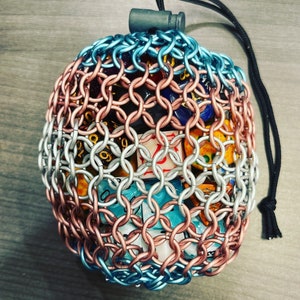 Trans Pride / chainmail dicebag / 40 dice capacity / Matte Rings / chainmaille dicebag / LGBTQ+ / LGBTQIA / Pride gamers /  d&d dice bag