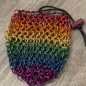 Rainbow Chainmail Dice Bag: Anodized Aluminum, Holds 40 Dice / LGBTQ+ Pride dicebag