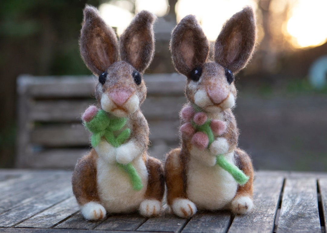 Needle Felt Bunny Rabbit Gift Nature Ornament, Ooak Handmade With Wool ...